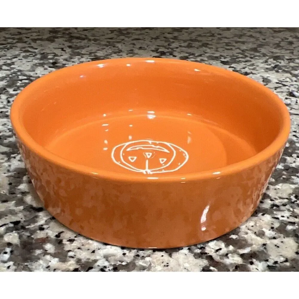 NEW Rae Dunn Halloween Small Cat Dog Pet Bowl Dish‎ Orange WICKED CUTE pumpkin
